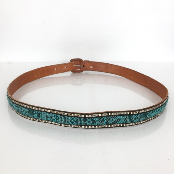 Blue and Brown Leather Belt with Turquoise Accents - Picture 7 of 9